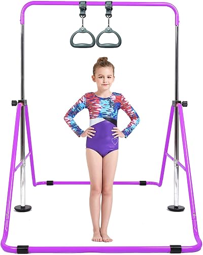 Finger Ten Gymnastic Bar with Ring Purple Foldable Adjustable 4 Heights