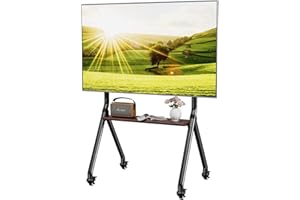 BEISHI Mobile Rolling TV Stand for 32 to 80 Inch LCD LED OLED Screens,Portable TV Stand on Wheels,Height Adjustable TV Cart with Wood Media Shelf,Heavy TV Stand Up to 110Lbs,Max VESA 600x500mm (black)