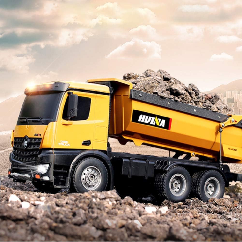 SHZJ Remote Control Car For Boys 8-12, 1/14 10CH Alloy RC Dump Trucks Toy Engineering Construction Remote Control Car Vehicle Toy RTR Truck Gift