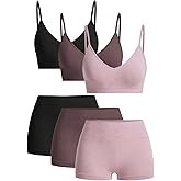 BEAUDRM Women's 6 Piece Lingerie Set Floral Wireless Unlined Bra Seamless Bralette and Boyshorts Boxer Briefs Underwear Sets