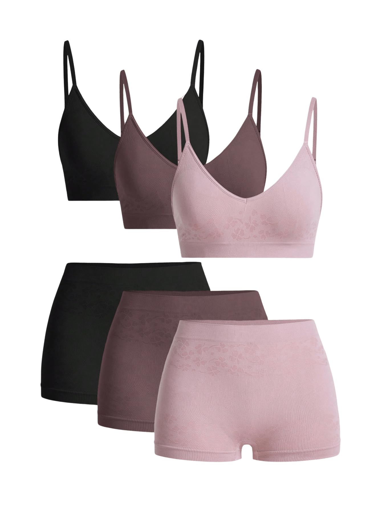 View 1 of *PARTIAL SET*
BEAUDRM Women's 6 Piece Lingerie Set Floral Wireless Unlined Bra Seamless Bralette and Boyshorts Boxer Briefs Underwear Sets Multicolor Large