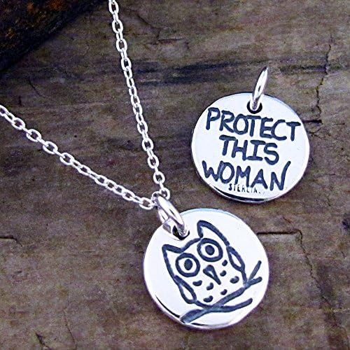 Owl Necklace - Protect This Woman Reversible Charm on Sterling Silver 18" Chain