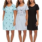 ENJOYNIGHT 3 Pack Womens Nightshirt Cotton Nightgown Short Sleeve Soft Sleep Shirt