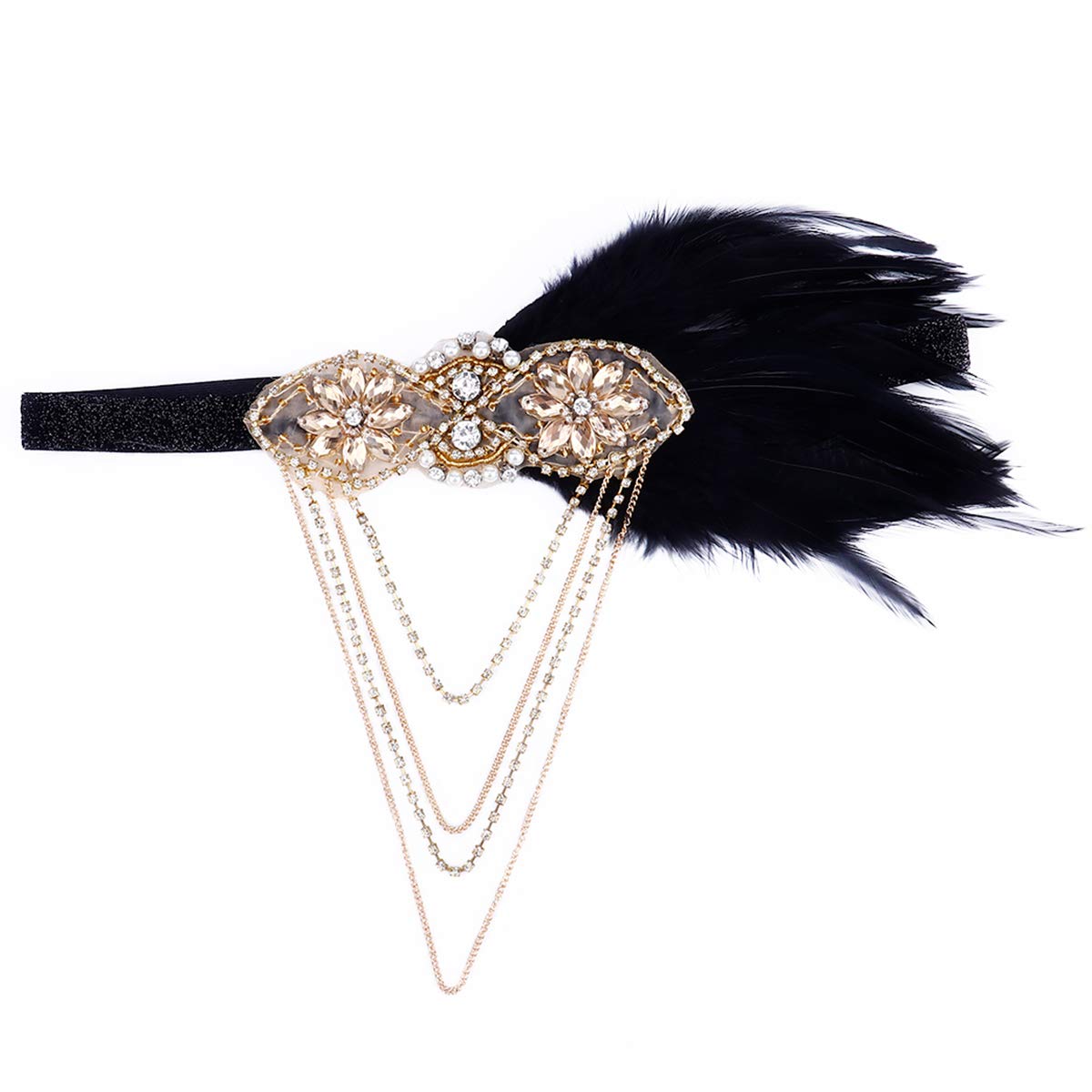 Lurrose Halloween Crystal Feather Headband Rhinestone Women Gorgeous Head Band