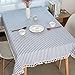 ColorBird Stripe Tassel Tablecloth Cotton Linen Dust-proof Table Cover for Kitchen Dinning Tabletop Decoration (Rectangle/Oblong, 55 x 86Inch, Blue)