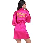EKVHDO Womens Birthday Queen Squad Robe Spa Robes Party Supplies for Women Silk Kimono Robe with Gold Glitter