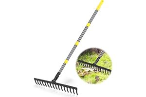 Coopvivi Garden Leaf Rakes 5.25 FT Rake for Lawns Heavy Duty Metal Rakes, 16 Tines Steel Metal Head with Adjustable Handle, Bow Rakes for Leaves, Gathering Shrub, Leveling Grass, Flower Beds, Yards