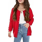 Haloumoning Girls Button Down Cardigan Kids Long Sleeve Crewneck Uniform Knit Sweater 5-14 Years
