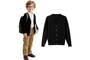 HILEELANG Kids Boy Girl School Uniform Cardigan Sweaters V-Neck Basic Solid Button Knitted Cardigan
