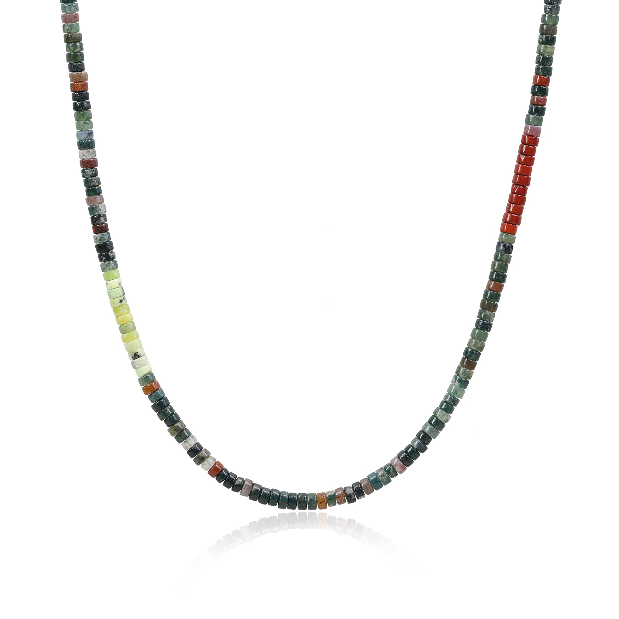COAI Men's Heishi Necklace Indian Agate Stone Beaded Necklace for Men 65cm