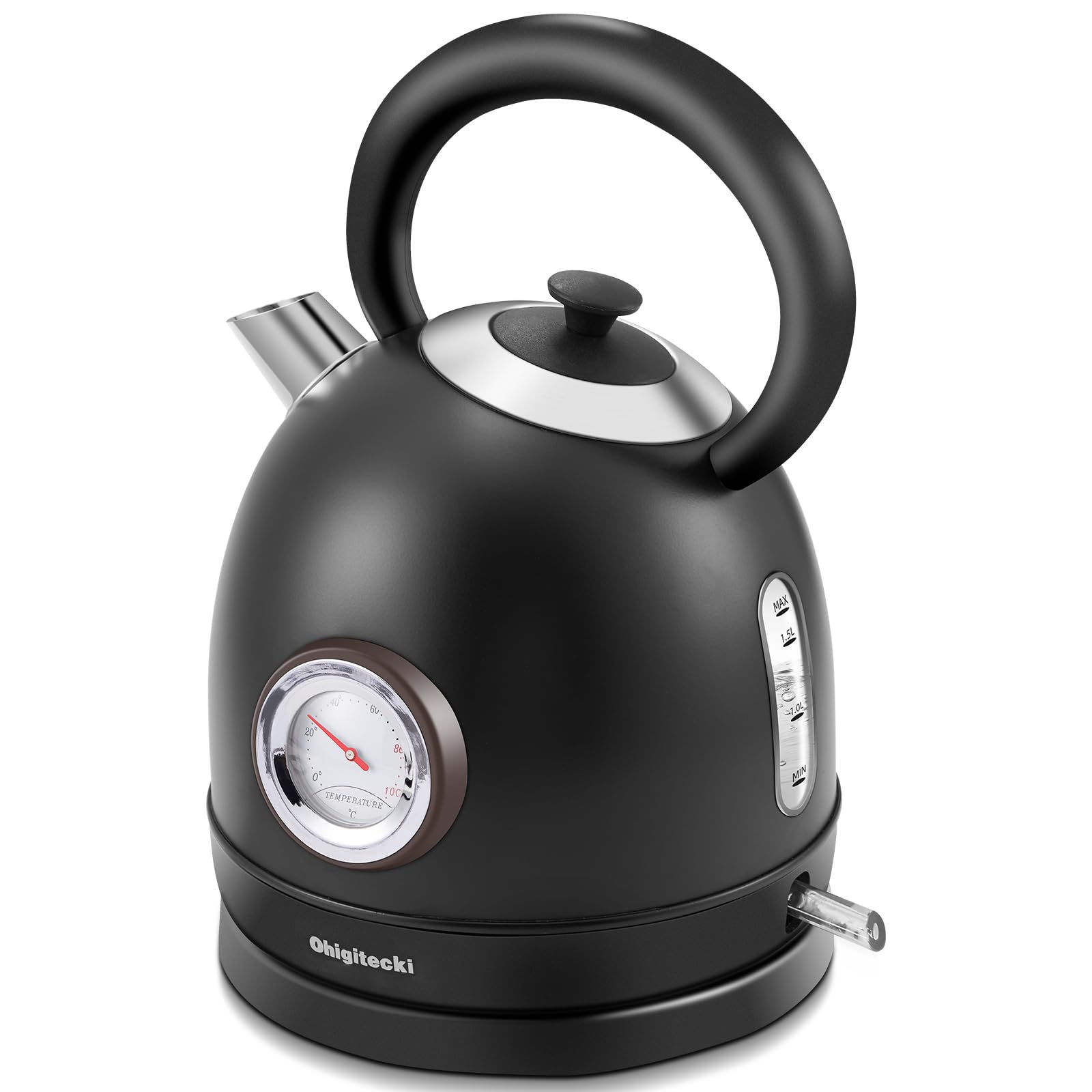 Photo 1 of 1.7L Electric Kettle, Retro Stainless Steel Water Boiler with Temperature Gauge & Auto Shut-Off, 1200W Fast Boiling Kettle for Home Kitchen Office, Boil-Dry Protection (Matte Black?
