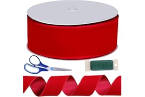 Winlyn 50 Yards Christmas Red Velvet Wired Ribbon 2-1/2" Wide Large Xmas Ribbon Trim Gift Wrapping Bow Craft for Christmas Indoor Outdoor Tree Wreath Bows Clothing Party Gift Embellishment