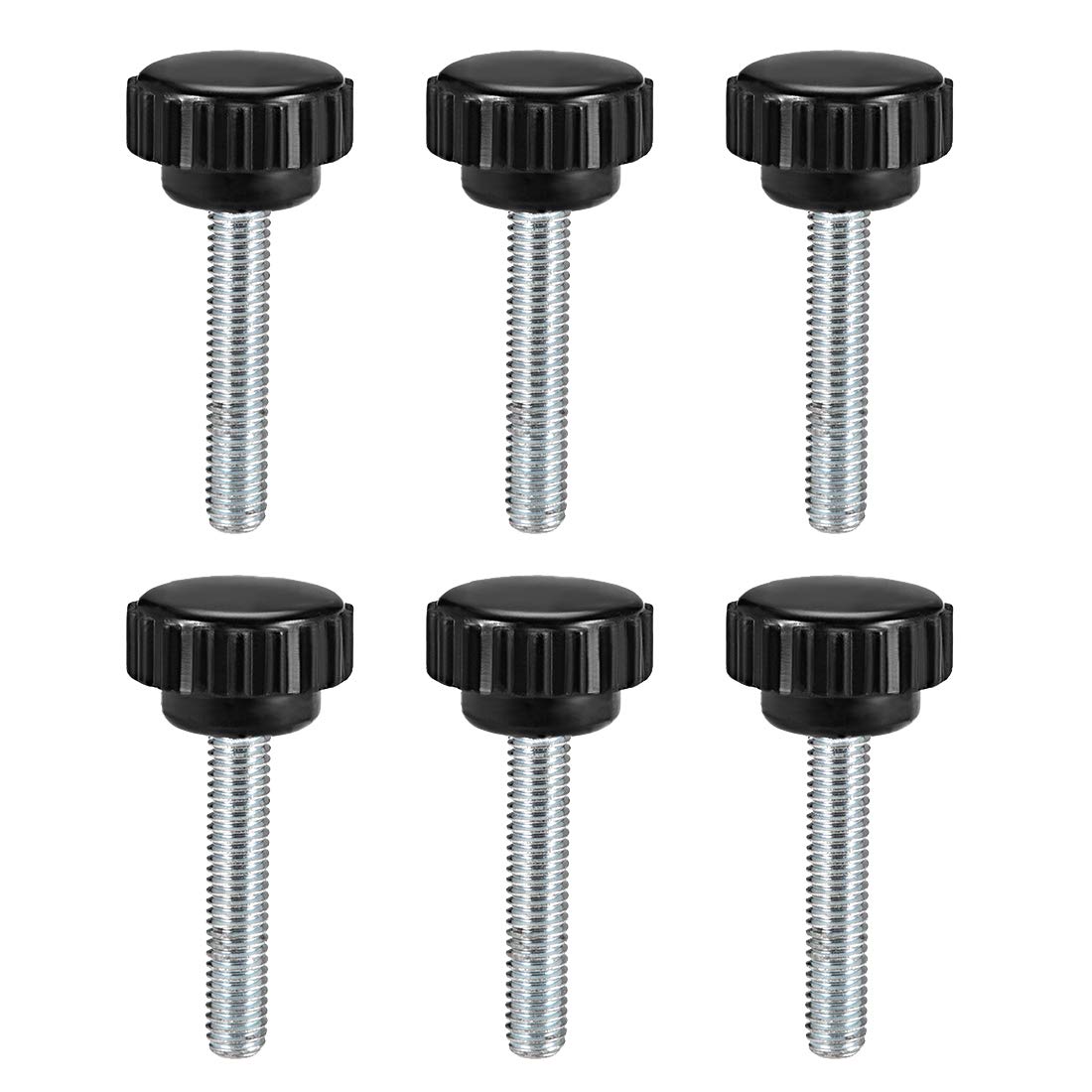 sourcing map 6pcs Knurled Clamping Knobs M6 x 35mm Metric Zinc Plated Carbon Steel Male Thread Thumb Screw on Type 21mm Plastic Round Head Threaded Hand Bolt Stud Knobs Black