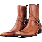 COWSDELLA Men's Ankle Chelsea Heel Combat Casual Walking Dress Boots Side Zipper CD-JY018-R