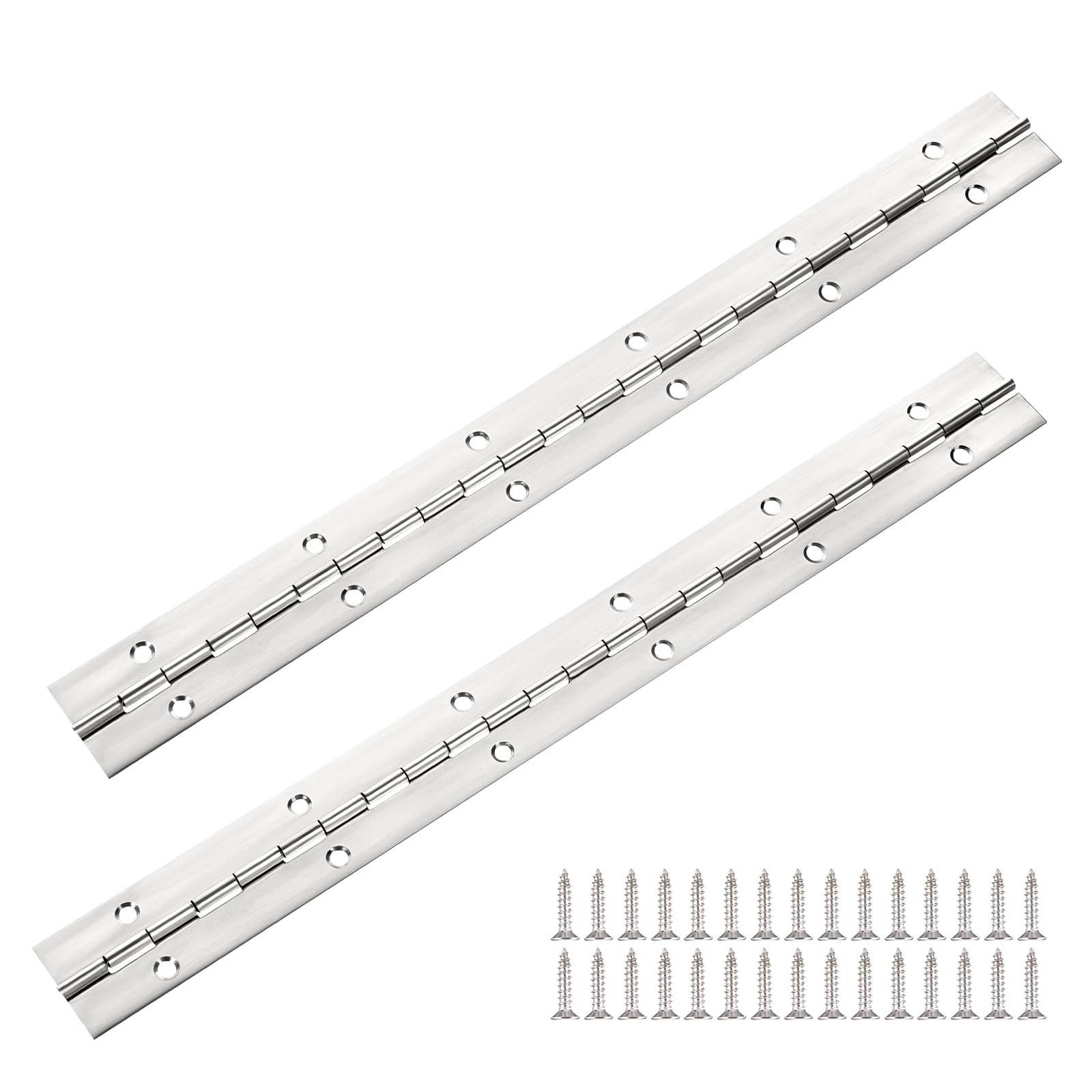 Photo 1 of 2Pcs Stainless Steel Piano Hinges 12 Inch Continuous Hinge with Holes, Heavy Duty Polished Stainless Piano Hinges, Silver Cabinet Hinges with 24 Screw for Piano Cabinet Hardware Door Window Boat