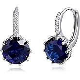 Desnuage Round Hoop Earrings for Women - Sterling Silver Drop Dangle Earrings with Cubic Zirconia, Hypoallergenic Birthstone Jewelry