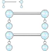 FUNLMO Titanium Nipple Piercing Jewelry - Internally Threaded Rings With Cubic Zirconia Dangle, 14G Barbell Bars
