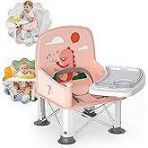 Baby Travel Booster Seat with Double Tray, BabyBond Upgraded Toddler Portable Baby Chair, Booster Seat for Dining Table, Stab