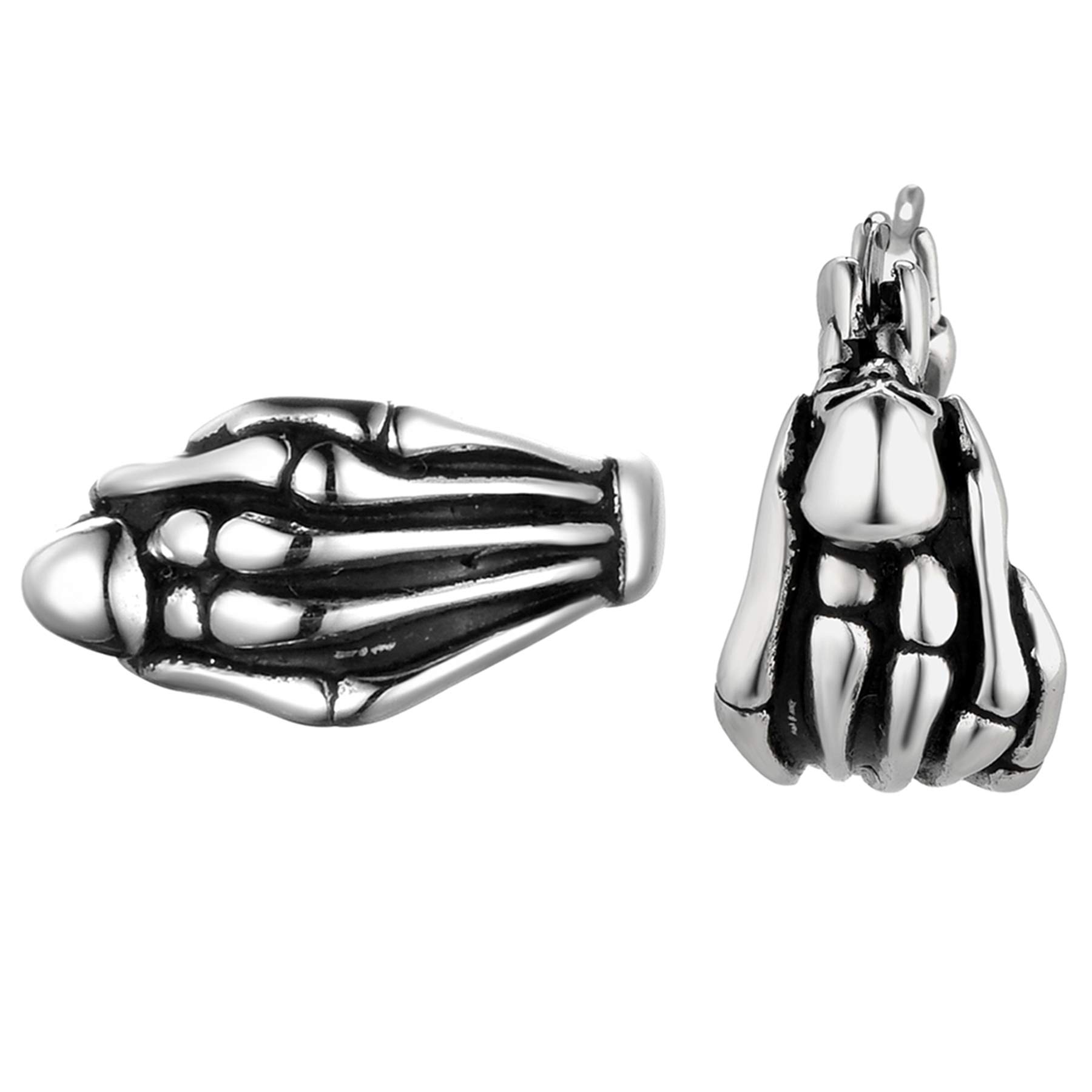 JewelryWe Mens Ear Stud Gothic Punk Skull Head Skull Hands Stainless Steel Hoops Earrings