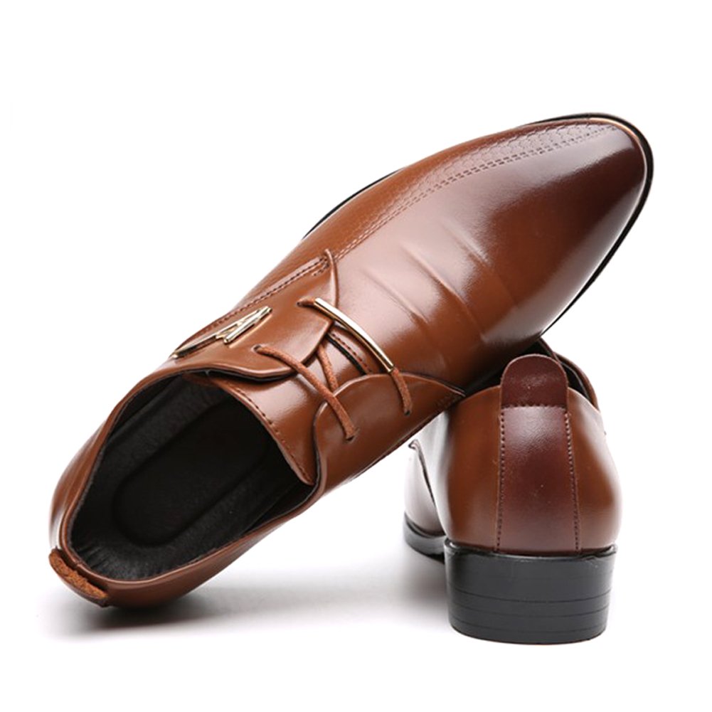 Blivener Men\'s Pointed Toe Classic Oxford Formal Business Dress Shoes Brown US 9.5