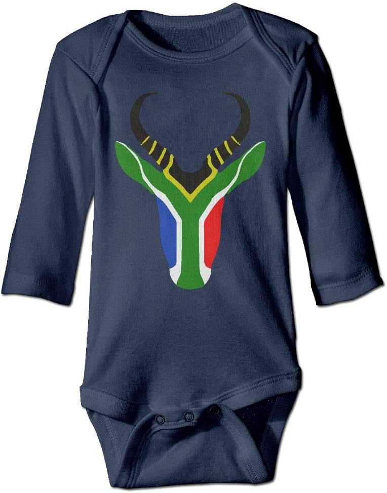 Q98BABY Infant Baby's Long Sleeve Romper Bodysuit South African Flag Sprinbok Print Jumpsuit Onesie Navy