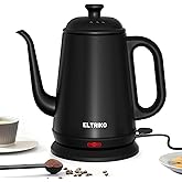 ELTRIKO Gooseneck Electric Kettle, 1L Water Boiler, Pour Over Coffee & Tea, 1000W Fast Heating, Stainless Steel, Auto Shut-Off & Boil-Dry Protection, BPA-Free (Black)