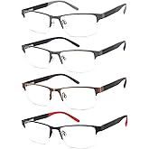 mrbobmslee 4 Pack Reading Glasses for Men, Blue Light Blocking Computer Readers, Anti UV Ray/Eye Strain/Glare, Metal Frame Eyeglasses with Pouches(175 Magnification Strength)