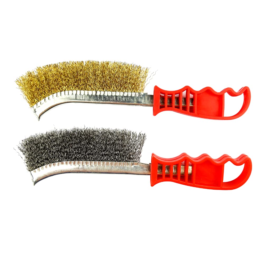 Tried + Tested Wire Brush Set of 2 Brass & Steel - Light & Heavy Duty Cleaning Rust Remover
