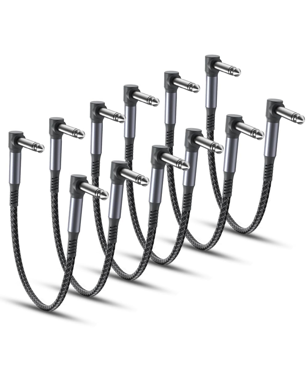 RUXELY Guitar Patch Cables 15CM 6-Pack,6.35MM Effects Pedal Board Cord,Nylon Braided 1/4" Right-Angle Instrument Audio Cable,Pedalboard Connector TS Copper Wire for Amp/Amplifier,Mixer,Electric Bass — image 1
