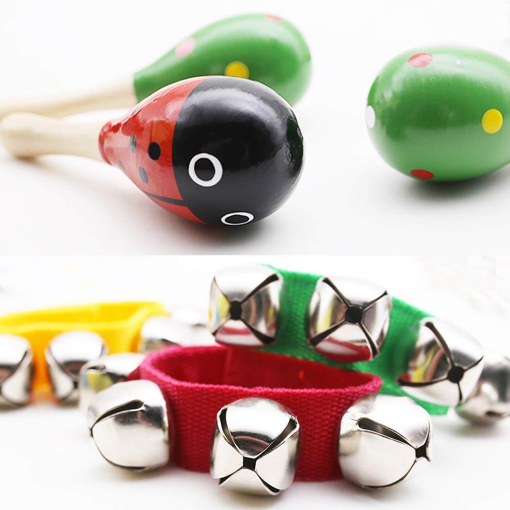 Kids Rhythm Toys,10pcs Musical Instruments Toys Wooden Wrist Bells Fiesta Maracas for Party Favors Classroom School