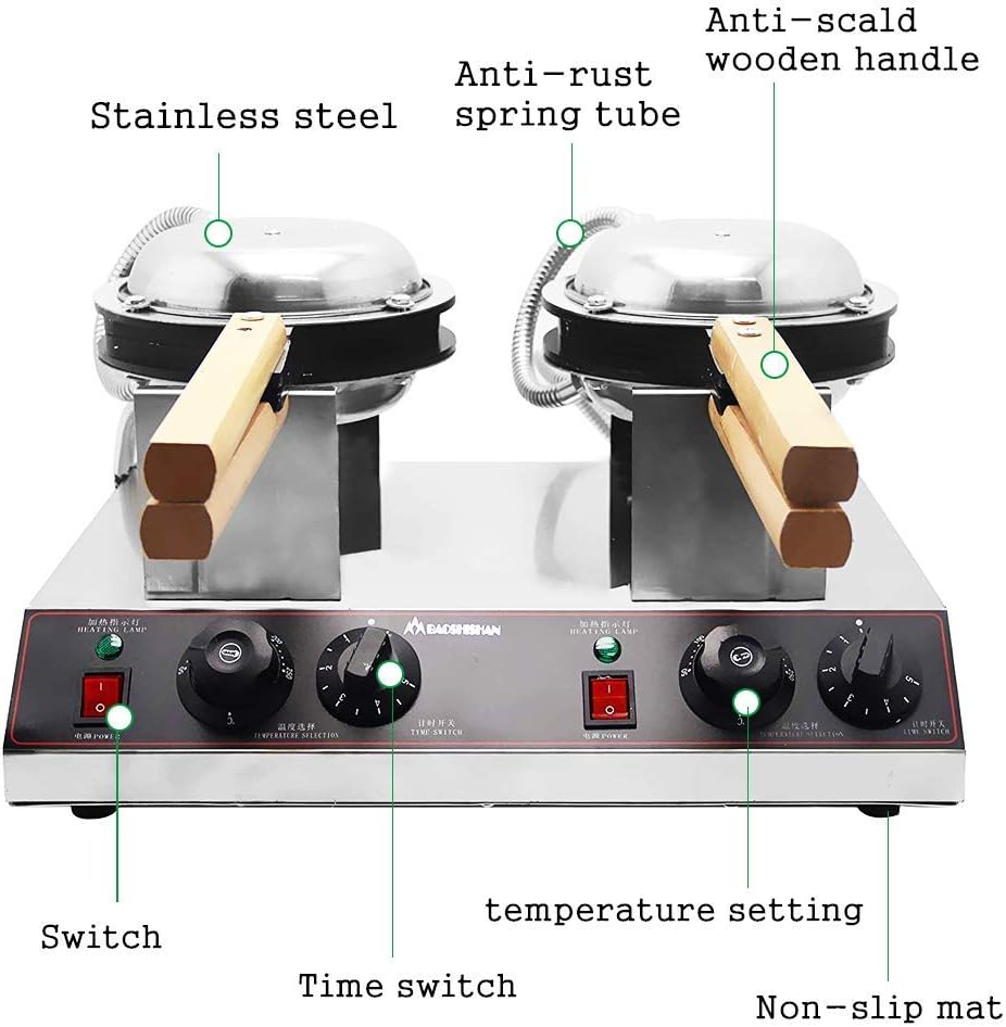 BAOSHISHAN Commercial Waffle Maker 2800W Bubble Waffle Machine Double Bubble Waffle Maker for Snack Shop Cafe or Home,50-250℃ Temp Adjustment,180° Rotating,0-5Mins Timing - Image 3