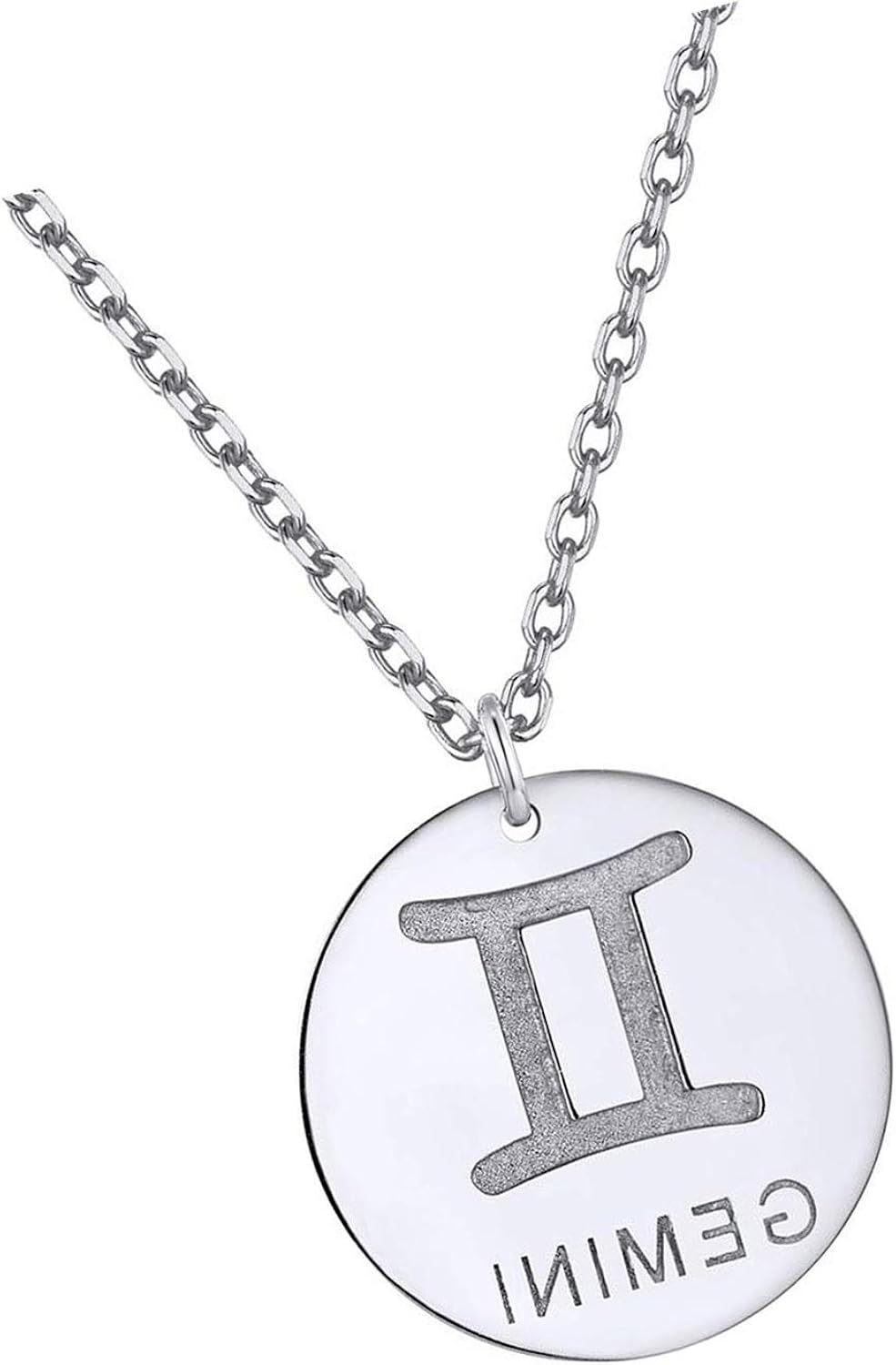 Gemini Necklace Sterling Silver Astrology Jewelry Round Coin Pendant