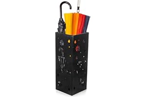 Coloch Metal Indoor Umbrella Stand Rack, 6"x 6"x 15.7" Square Umbrella Holder Bin Freestanding Cane Walking Sticks Holder wit
