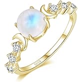 Angol Natural Moonstone Ring for Women, 925 Sterling Silver Triple Moon Goddess Engagement Promise Ring Anniversary, Birthday, Christmas, Valentine's Day Gift for Her (Natural Moonstone-Gold, 7)
