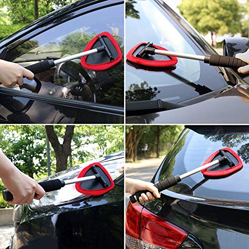 Glumes Auto Glass Cleaner Wiper Keeps Cars Vehicles Interior Exterior Windshields Windows Clean, With 2 Pads Washer Towel and 1 Spray Bottle (Red)