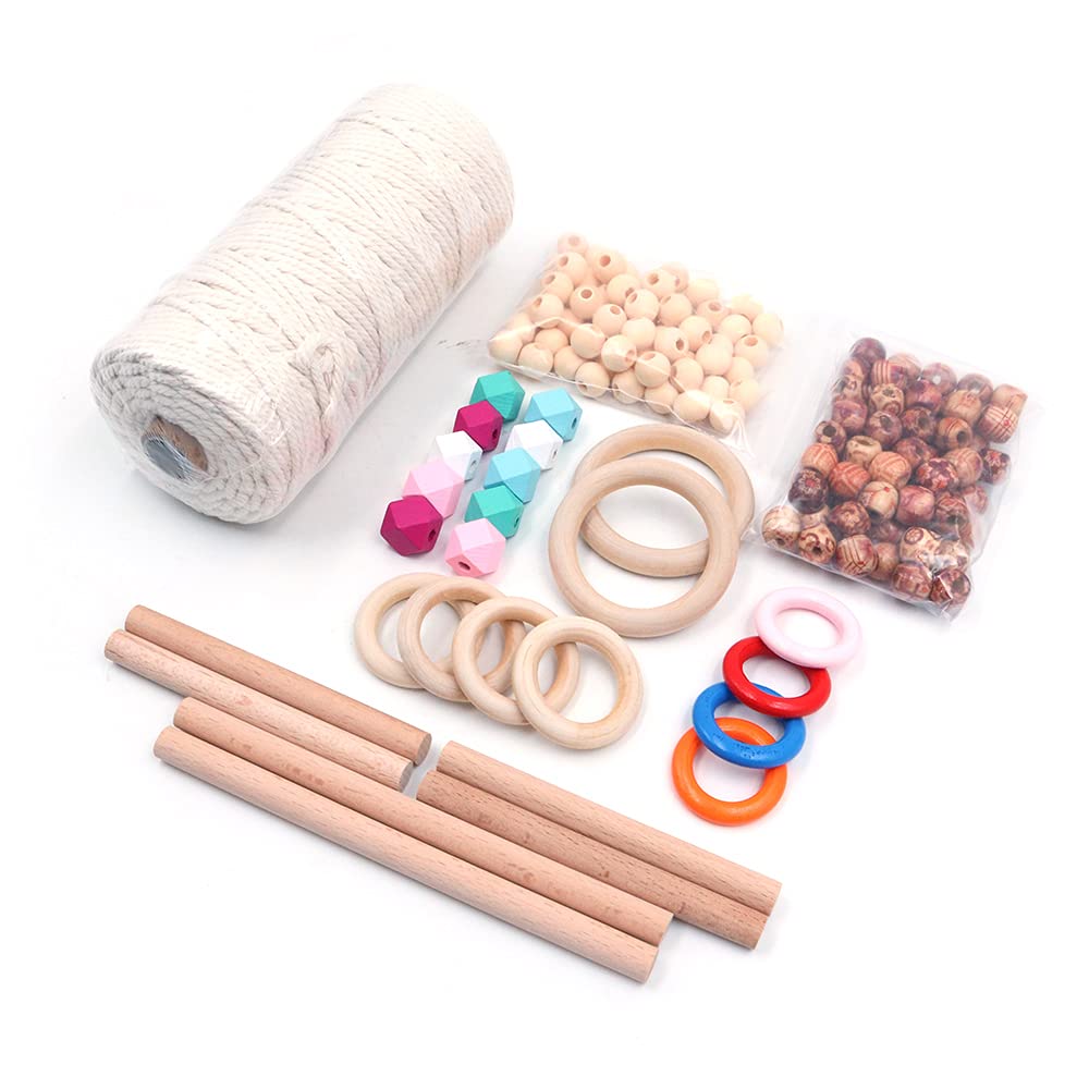 Tiardey Macrame Wall Hanging Kit, Macrame Plant Hanger Kit Cotton thread Wooden ring beads. Macrame Starter Set Hanging Plant DIY Craft Kits Beginners