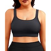 Daci Women Plus Size Sports Bra Bikini Top Only Push Up Scoop Neck Swim Top Full Coverage Bathing Suit for Large Bust
