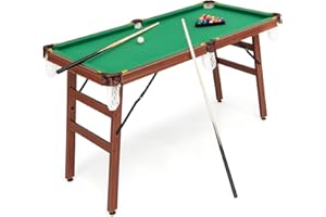 GYMAX Pool Table, 55” Foldable Pool Table with 2 Cue Sticks, Full Balls Set, 2 Chalks & Brush, Portable Billiard Tables for K