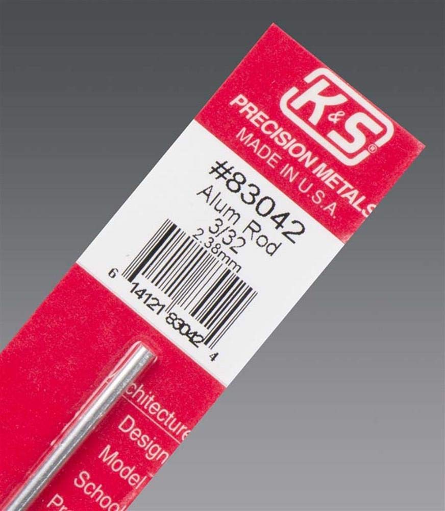 K&S Precision Metals Round Aluminum Rod 83042-3/32" OD x 12" Long - DIY Crafts, Machining, Fasteners, Electrical, Made in USA - 1 Rod