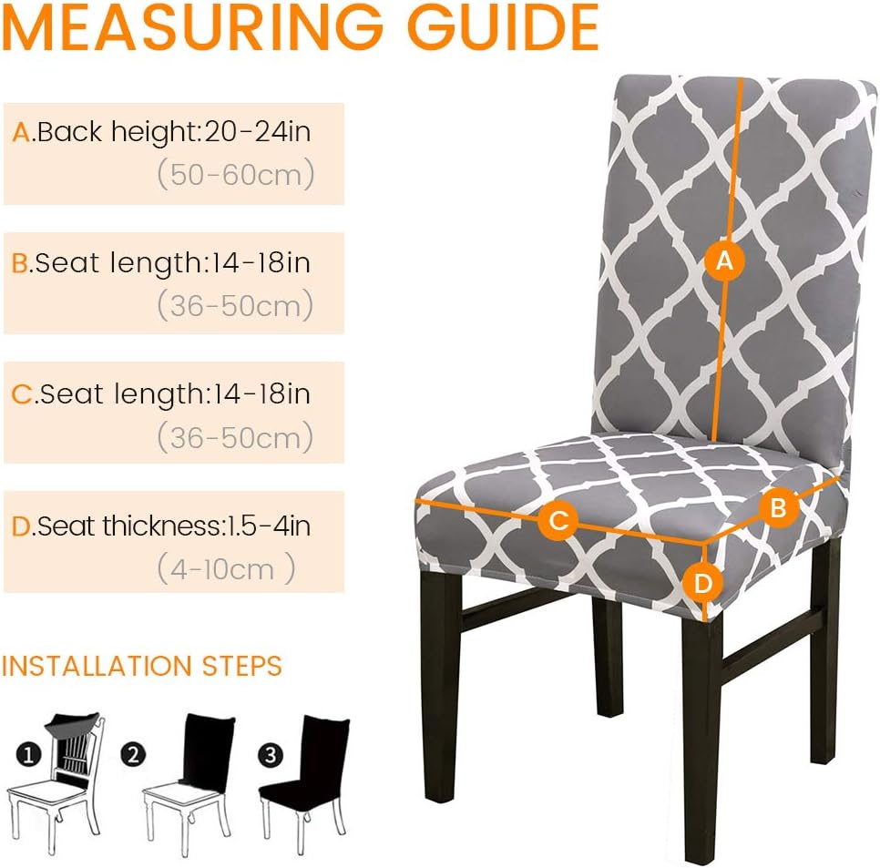 LiveGo Dining Chair Covers Set of 4,Stretch Dining Chair Protective Printed Slipcovers,Elastic Removable Washable Chair Protector Seat Covers for Dining Room Banquet Party Home Decor(Grey+white,4PCS) - Image 3