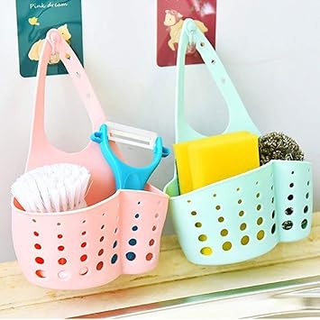 Vmoni Set of 2 Kitchen Bathroom Sponge Soap Water Draining Hanging Holder Organizer for Faucet Sink, Caddy Organizer for Kitchen Accessories (Multi Color)