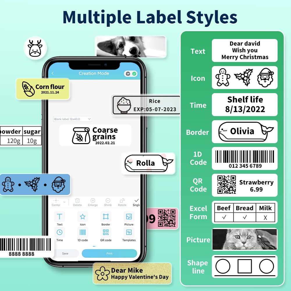 Phomemo Label Maker Machine with Tape, D30 Small Label Maker 12mm 0.47 White for Organizing, Bluetooth Wireless Thermal Sticker Printer Home School Office Supplies