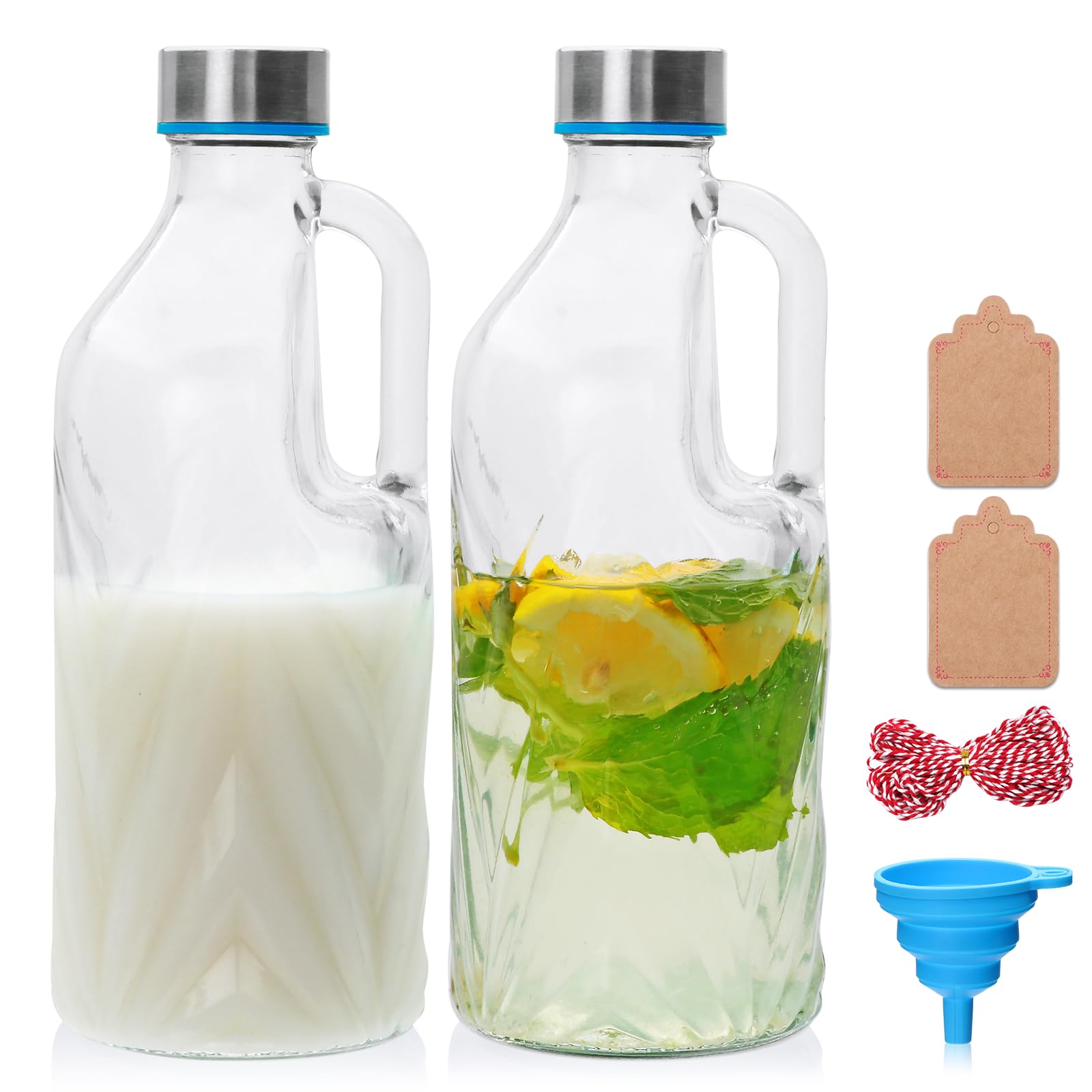 Photo 1 of 2 Pack 36oz Clear Glass Pitchers with Lids and Handles,Coffee Carafe Beverage Serveware,Water Jug for Making Tea and Juice