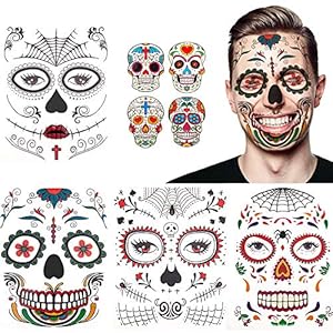 Halloween tatuaje facial temporal paquete de 8 kit de maquillaje de calavera