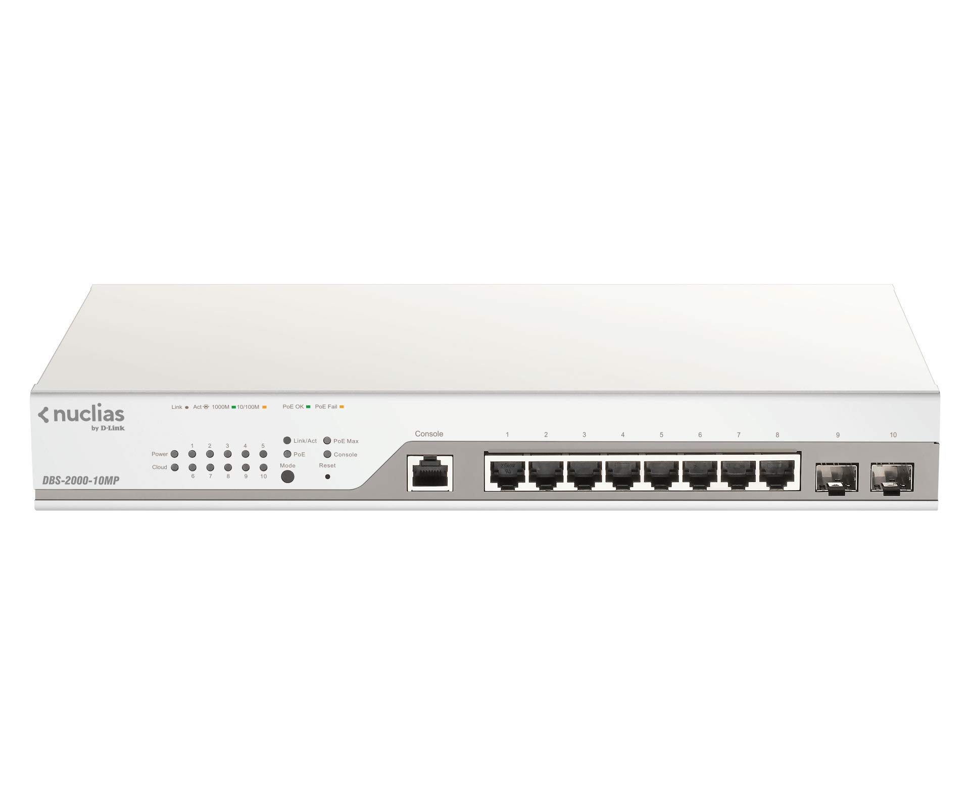D-Link Nuclias Cloud-Managed DBS-2000-10MP Switch 8 x 10/100/1000 (PoE+) + 2 x Gigabit SFP - PoE+ (130 W)
