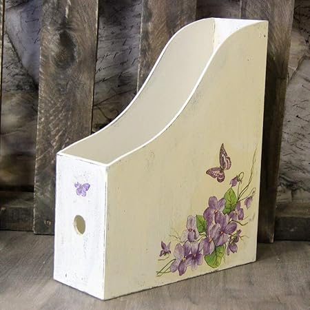 handmade4u Vintage Holz-Stehordner Aktenständer Aktenordner Organizer Landhaus Shabby Ordnermappe Holz Nostalgie