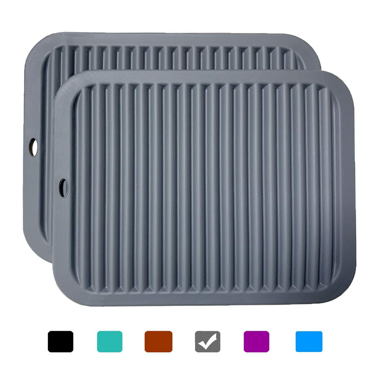 2 Pack Large Silicone Trivet Mats,Heatproof Hot Pads Pot Holder,9"x12" Non Slip Flexible Durable Heat Resistant Pot Coaster Kitchen Countertop Table Mats (Wavy Gray)