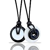 BestAmulets Double Lucky Donut Necklace - Real Gemstones and Crystals - Good Luck and Spiritual Powers Coin Shaped Circle Amulets - Adjustable Black Cord - Positive Energy Gift for Women and Men