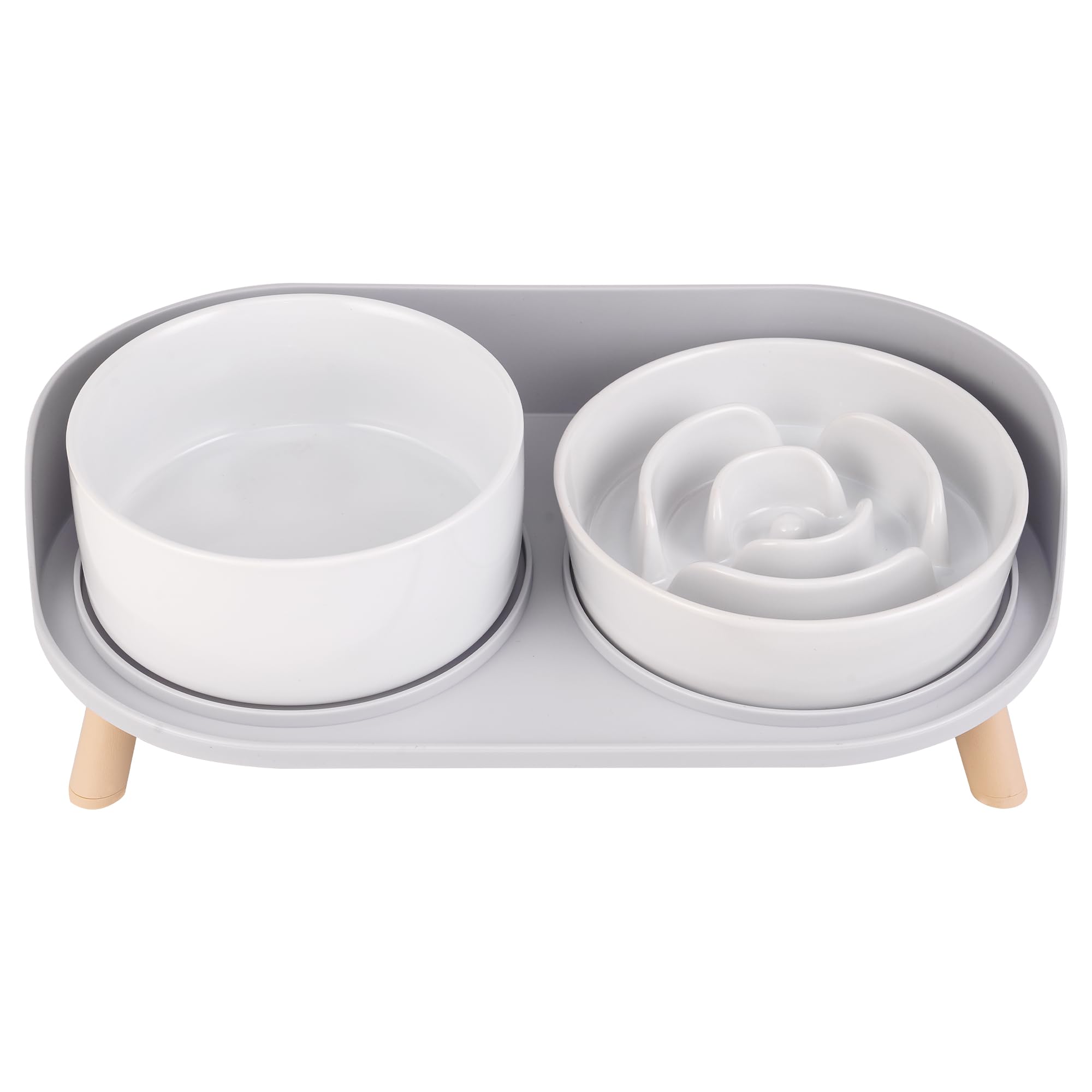 Photo 1 of Elevated Slow Feeder Dog Bowls - Ceramic Food and Water Bowl Set with Stand - Raised Pet Dishes for Small and Medium Sized Dogs