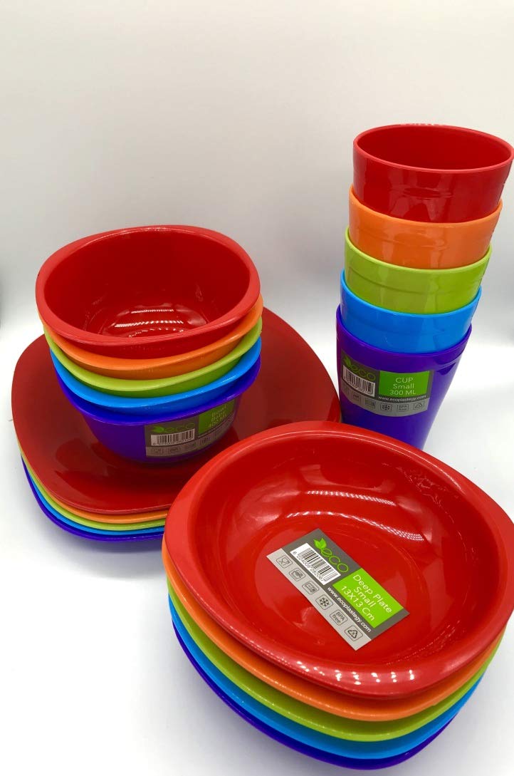 Small Plastic Dinnerware Set 20 Pcs (Rainbow - Multi-Colours)